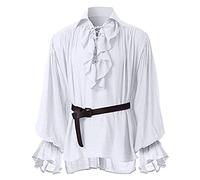 Duohropke Chemise de pirate blanche à volants pour homme - Chemise médiévale - Carnaval, Blanc., S