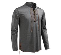 Duohropke Chemise médiévale à manches longues en lin pour homme - Chemise de pirate - Chemise de loisirs - Haut à lacets - Ghillie écossais - Kilt - T-shirt Renaissance - T-shirt à manches longues