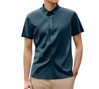 Duohropke Chemise pour homme - En soie glacée - Manches courtes - Extensible - Séchage rapide - Coupe ajustée - En soie - Pour la plage, vert, M