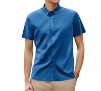 Duohropke Chemise pour homme - En soie glacée - Manches courtes - Extensible - Séchage rapide - Coupe ajustée - En soie - Pour la plage, bleu, L