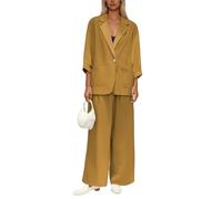 Duohropke Combinaison élégante 2 pièces en lin pour femme - Tenue festive - Sportif - Tenue d'affaires ouverte sur le devant - Manches longues - Blazer de bureau et pantalon long - 2 pièces - Coupe