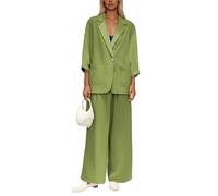 Duohropke Combinaison élégante 2 pièces en lin pour femme - Tenue festive - Sportif - Tenue d'affaires ouverte sur le devant - Manches longues - Blazer de bureau et pantalon long - 2 pièces - Coupe