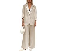 Duohropke Combinaison élégante 2 pièces en lin pour femme - Tenue festive - Sportif - Tenue d'affaires ouverte sur le devant - Manches longues - Blazer de bureau et pantalon long - 2 pièces - Coupe