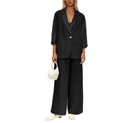 Duohropke Combinaison élégante 2 pièces en lin pour femme - Tenue festive - Sportif - Tenue d'affaires ouverte sur le devant - Manches longues - Blazer de bureau et pantalon long - 2 pièces - Coupe