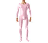 Duohropke Combinaison en cuir verni brillant pour homme - Design sexy en latex - Fermeture éclair - Avec sangle d'entrejambe - En cuir verni - Manches longues - Effet mouillé, Rose, XL