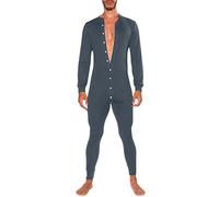 Duohropke Combinaison grenouillère pour homme - Combinaison intégrale Henley - Extensible - Sous-vêtements thermiques, Gris 01., M