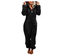 Duohropke Combinaison Pyjama pour Femme Hiver Chaud en Polaire Animal pour Adultes Hiver Polaire en Peluche Onesie Ensemble Thermo Doublé Costume d'Hiver One Piece Pyjama d'Hiver, 3 x noir, S