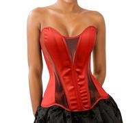 Duohropke Corset pour femme en cuir et satin avec queue de poisson - Costume d'Halloween - Bustier steampunk sous la poitrine - Haut de vampire - Corset gothique - Costume de pirate - Shapewear, rouge