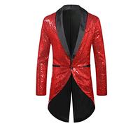 Duohropke Costume de cirque pour homme - Uniforme à paillettes - Manteau à paillettes - Blazer - Costume de danse - Tenue de fête à thème, rouge, L