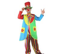 Duohropke Costume de clown pour adulte - Casper - Oiseau amusant - Cirque - Costume de carnaval - Taille - Costume de cirque - Combinaison avec chapeau à rabat - Combinaison une pièce pour carnaval
