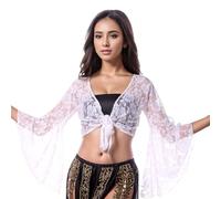 Duohropke Costume de danse du ventre pour femme - Haut en dentelle - Boléro ouvert à l'avant - Cardigan avec pompon - Veste enveloppante avec tenue de danse, Blanc., taille unique