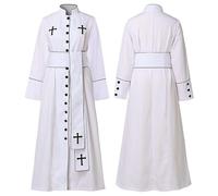 Duohropke Costume de prêtre pour homme, avec col montant, pour l'église catholique, le pape, l'évêque, le clergé, le prêtre religieux, costume d'Halloween et de cosplay, Blanc., M