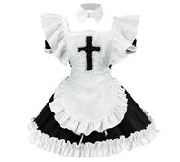 Duohropke Costume d'Halloween pour femme - Col de poupée - Robe de servante sexy - Uniforme gothique steampunk - Jeu de rôle - Cosplay - Costume de carnaval