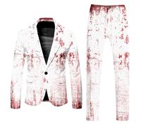 Duohropke Costume pour homme avec éclaboussures de sang - Tenue d'Halloween - Blazer et pantalon de costume - Deux pièces - Amusant - Veste de loisirs et pantalon long - Mode streetwear, Blanc., S