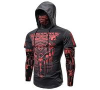 Duohropke Cyberpunk Ninja Sweat à capuche avec masque à capuche à manches longues Sport Slim Fit Pull Halloween Costume Tête de mort Biker Sweat à capuche, gris, XXL