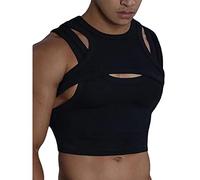 Duohropke Débardeur court pour homme - Sexy - Crop Top - Ventre nu - Avec dos nageur - Coupe ajustée - Soutien-gorge de sport - Lingerie, Noir , XS