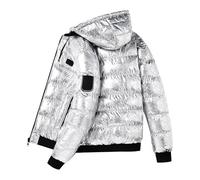 Duohropke Doudoune réversible pour homme - Veste matelassée brillante - Veste matelassée chaude - Veste d'hiver - Veste à capuche - Col montant - Veste thermique mi-saison - Manteau tampon, Blanc