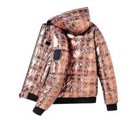 Duohropke Doudoune réversible pour homme - Veste matelassée brillante - Veste matelassée chaude - Veste d'hiver - Veste à capuche - Col montant - Veste thermique mi-saison - Manteau tampon, café, 4XL