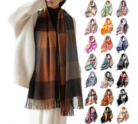 Duohropke Écharpe pour femme à carreaux surdimensionnée carrée - Écharpe d'automne - Écharpe d'hiver à carreaux tartan à rayures - XXL - Poncho surdimensionné à franges, or, taille unique