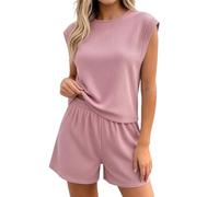 Duohropke Ensemble 2 pièces pour femme - Élégant - Couleur unie - Débardeur et short - 2 pièces - Côtelé - Pour la plage - Survêtement de sport léger - Survêtement de loisirs - Survêtement de jogging