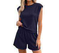 Duohropke Ensemble 2 pièces pour femme - Élégant - Couleur unie - Débardeur et short - 2 pièces - Côtelé - Pour la plage - Survêtement de sport léger - Survêtement de loisirs - Survêtement de jogging