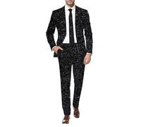 Duohropke Ensemble 2 pièces pour homme - Veste à paillettes et pantalon de costume - Impression à paillettes - Costume 2 pièces - Pour fête, carnaval, fête à thème - Boule disco - Costume des années