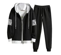 Duohropke Ensemble de sport pour homme 2 pièces avec capuche et pantalon de sport en coton, ensemble de survêtement respirant et confortable, Noir , S