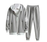 Duohropke Ensemble de sport pour homme 2 pièces avec capuche et pantalon de sport en coton Ensemble de survêtement respirant et confortable, gris, M