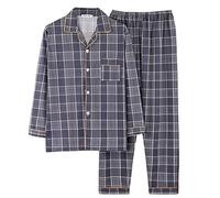 Duohropke Ensemble pyjama à carreaux pour homme avec col en V - Deux pièces - Coton à manches longues - Boutons - Chemise de nuit avec poche - Pantalon de pyjama, Gris 01., XL