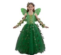 Duohropke Feen Robe de princesse à paillettes pour fille avec ailes de fée de papillons, robe en tulle pour Halloween, carnaval, fête, elfe et jeux de rôle, 01 vert., L