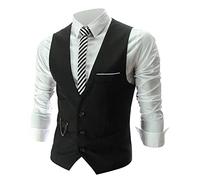 Duohropke Gilet de business pour homme, business, loisirs, mariage, col en V, sans manches, veste étroite, Noir , XXXXXL