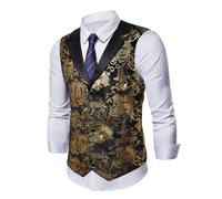 Duohropke Gilet de costume pour homme Paisley Jacquard Gilet de costume victorien Steampunk Vintage Party Banquet Smoking Gilet avec revers cranté Taille classique pour mariage et affaires, or, M