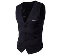 Duohropke Gilet de serveur à double boutonnage pour homme, moderne, col en V, sans manches, coupe ajustée, pour restaurant, bar, Noir , XXXXL