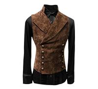 Duohropke Gilet en daim pour homme - Double boutonnage - Coupe ajustée - Style gothique steampunk - Sans manches - Frack Renaissance médiévale - Veste victorienne - Uniforme pirate - Veste de loisirs