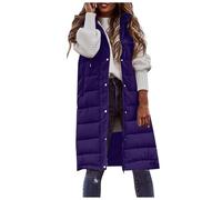 Duohropke Gilet matelassé pour femme - Longue veste d'hiver sans manches - Doudoune - Veste d'extérieur - Gilet long léger à capuche - Gilet de transition - Automne - Hiver - Manteau élégant, Violet
