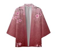 Duohropke Happi Kimono Haori Veste demi-saison unisexe à manches 3/4 Imprimé ample, Bordeaux, M