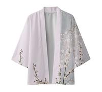 Duohropke Happi Kimono Haori Veste pour homme Printemps-Été Veste Outwear Yukata Ukiyoe Baggy Tops Traditionnel Classique Haori Vêtements Loose Veste Robe Costume Robe, Violet., S