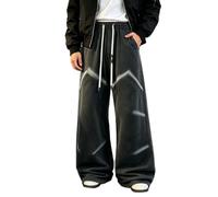 Duohropke Jean Baggy Homme Skateboard Denim Coupe Ample Cargo Y2K Vintage à Poches, Jean évasé Taille élastique Cordon Jambe Large Travail Streetwear