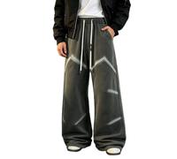 Duohropke Jean Baggy Homme Skateboard Denim Coupe Ample Cargo Y2K Vintage à Poches, Jean évasé Taille élastique Cordon Jambe Large Travail Streetwear