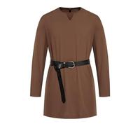 Duohropke Jupe d'armes médiévales à manches longues pour homme, chemise viking, templier, tunique, automne et hiver, costume de chevalier médiéval, café, L