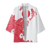 Duohropke Kimono Cardigan Japonais Happi Kimono Hanfu à Manches Longues Japon Harajuku Anime Robe Anime Vêtements Unisexe Lâche Chemisier Été Tops Robe