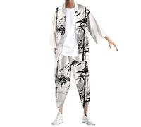 Duohropke Kimono d'été 2 pièces pour homme - Tenue à manches courtes - Tenue de loisirs - Short - Peignoir japonais - Cardigan imprimé traditionnel - Veste classique