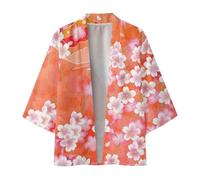 Duohropke Kimono Homme Japonais Happi Yukata Haori Veste Cardigan Printemps Été Veste de transition Manches 3/4 Imprimé Chemise ample japonaise Vêtements traditionnels Peignoir fin, Orange, L