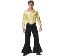 Duohropke Lot de 2 tenues disco abba hippie rétro années 80 pour homme - Caleçon clochette - Manches courtes - Pour carnaval, fête à thème, jaune, XL