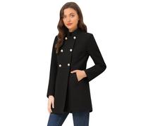 Duohropke Manteau d'hiver pour femme - Manteau à double boutonnage - Longueur genou - Trench en laine - Manteau d'hiver long - Veste coupe-vent - Couleur unie - Veste mi-saison, Noir , XS