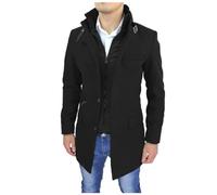 Duohropke Manteau d'hiver pour homme - Faux manteau deux pièces - Veste longue - Coupe ajustée - Col montant - Trench - Coupe droite - Coupe-vent - Veste d'hiver chaude - Veste de mi-saison - Manteau