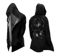 Duohropke Mythe nordique 3D Mi-Longueur Cardigan à capuche pour hommes Veste à capuche Viking Pull à capuche mi-long Pull Printemps Automne Capes Personnalisées Veste de motard Manteau, Noir , XXL