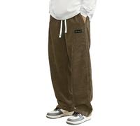 Duohropke Pantalon de jogging baggy pour homme - Taille élastique avec cordon de serrage - Pantalon cargo tricoté avec poches - Décontracté - Hip Hop Y2K - Pantalon japonais - Jambes larges, café, XXL