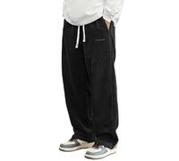 Duohropke Pantalon de loisirs pour homme - Style rétro japonais - En velours côtelé - Taille élastique - Ample - Droit - Baggy - Pour homme, Noir 01, M
