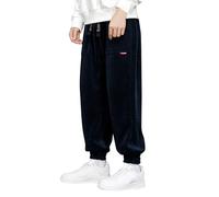Duohropke Pantalon décontracté pour homme - Style rétro japonais - En velours côtelé - Taille élastique - Coupe ample - Droit - Baggy Homme - Pantalon de jogging, bleu foncé, L